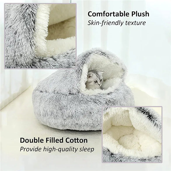 Cat in Gray Soft Plush Pet Bed