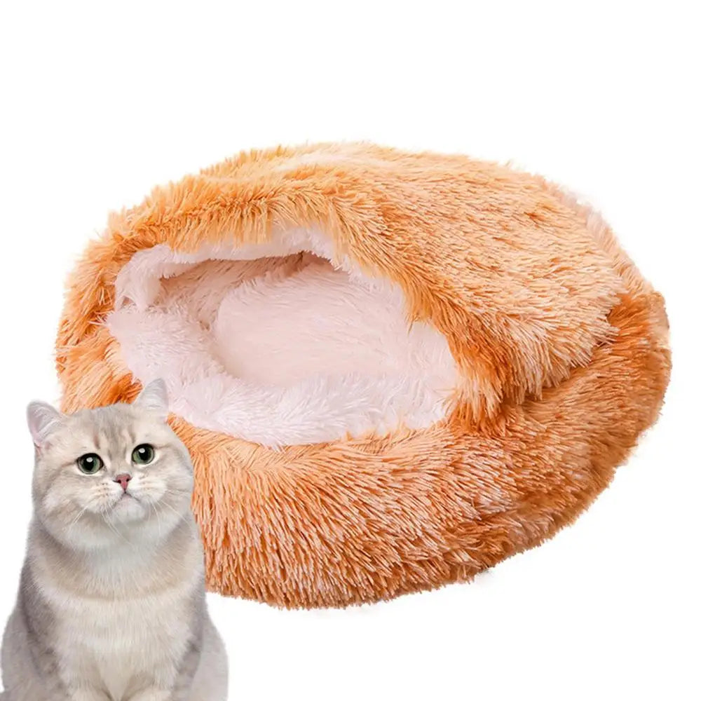 Cat with Yellow Soft Plush Pet Bed