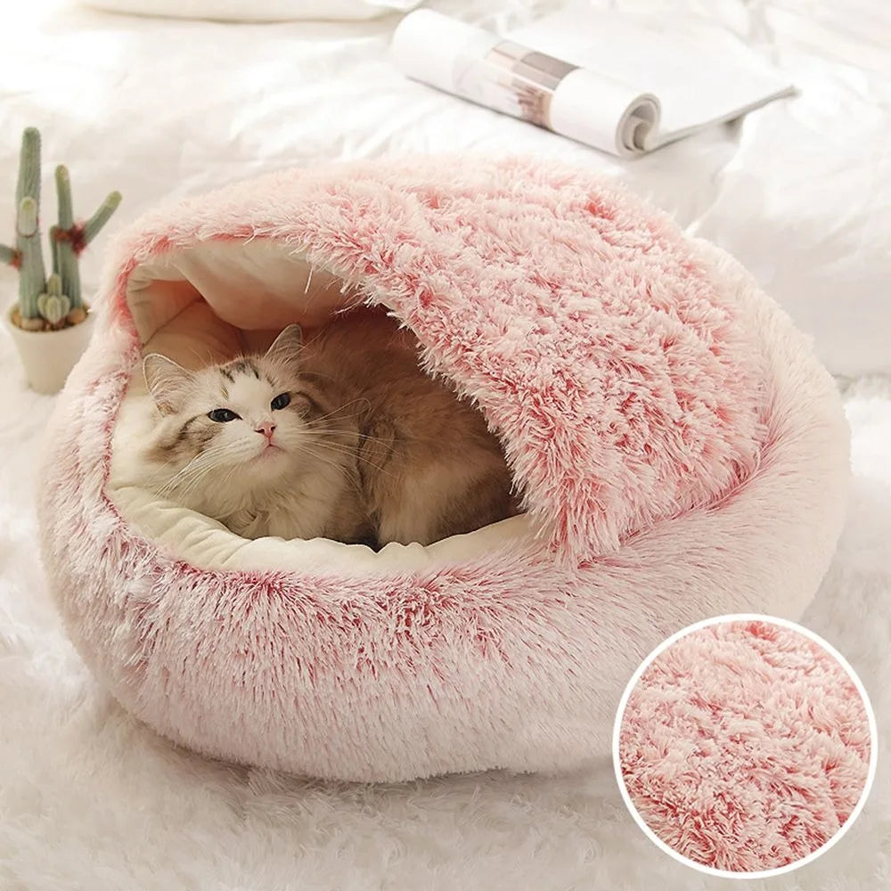 cat in cozy pink cloud pet bed