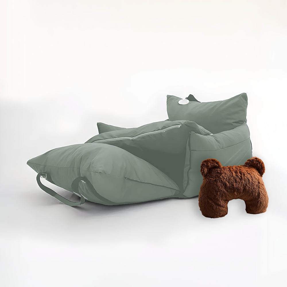 Light green dog car seat and brown u shaped pet calming pillow