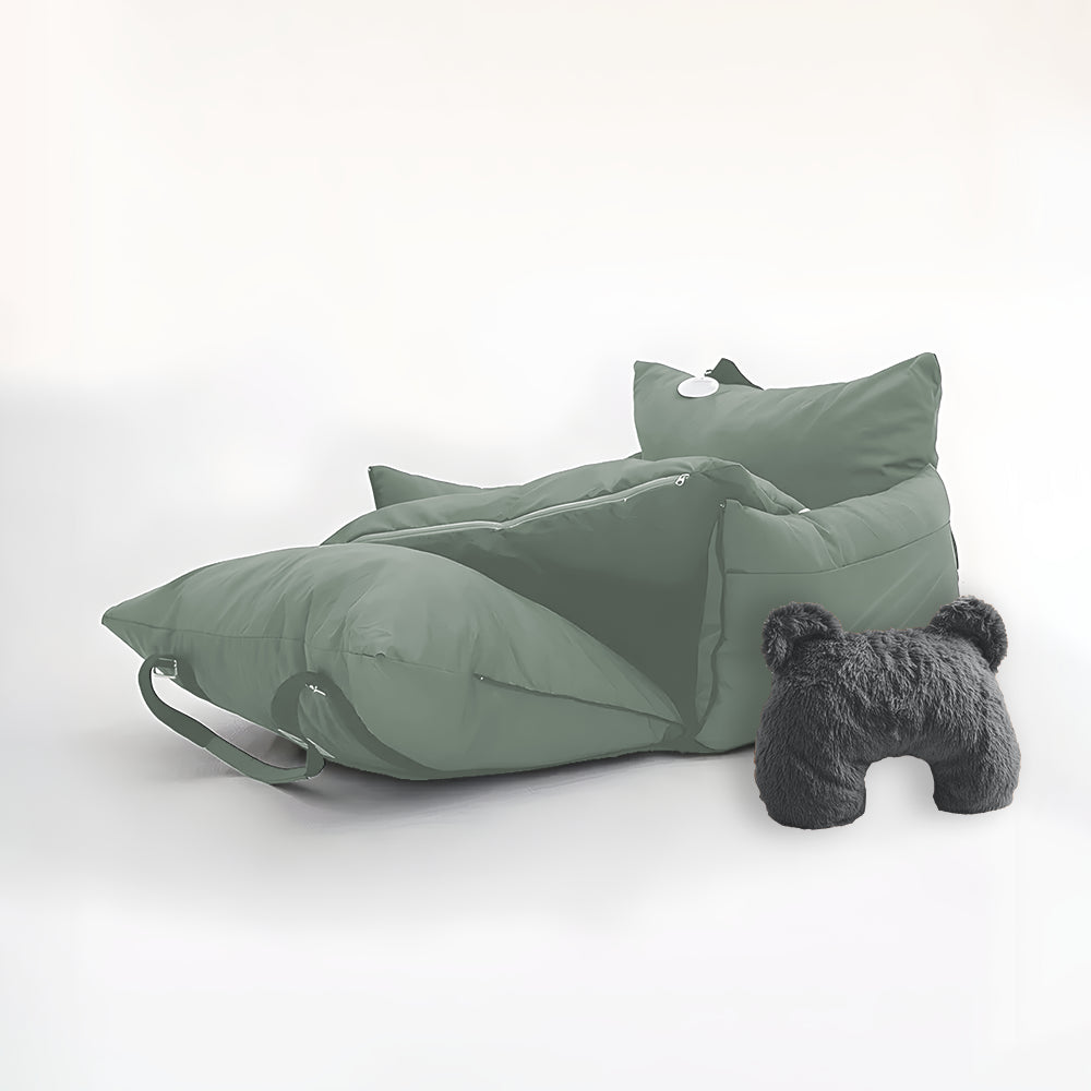 Light green dog car seat and grey u shaped pet calming pillow