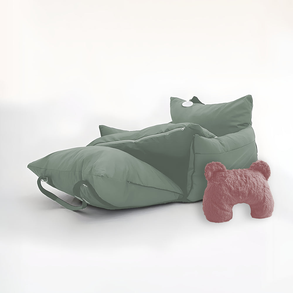 Light green dog car seat and pink u shaped pet calming pillow