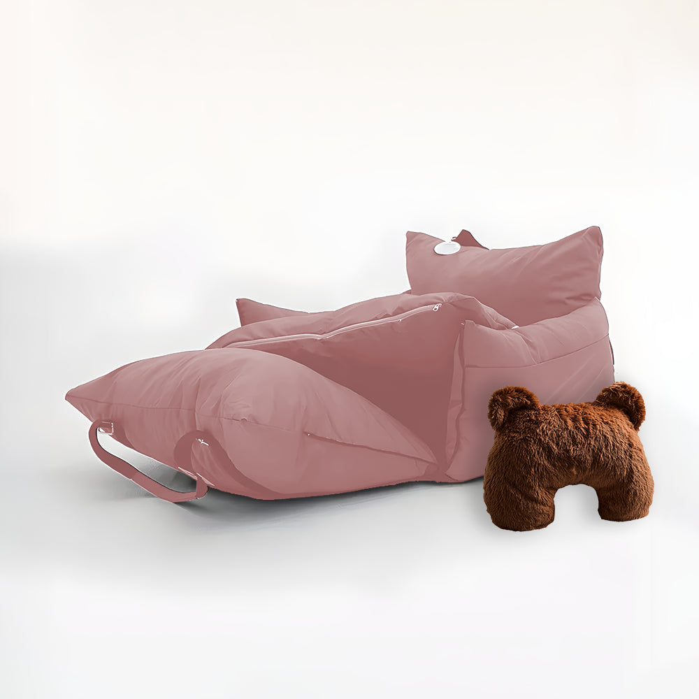 Pink dog car seat and brown u shaped pet calming pillow