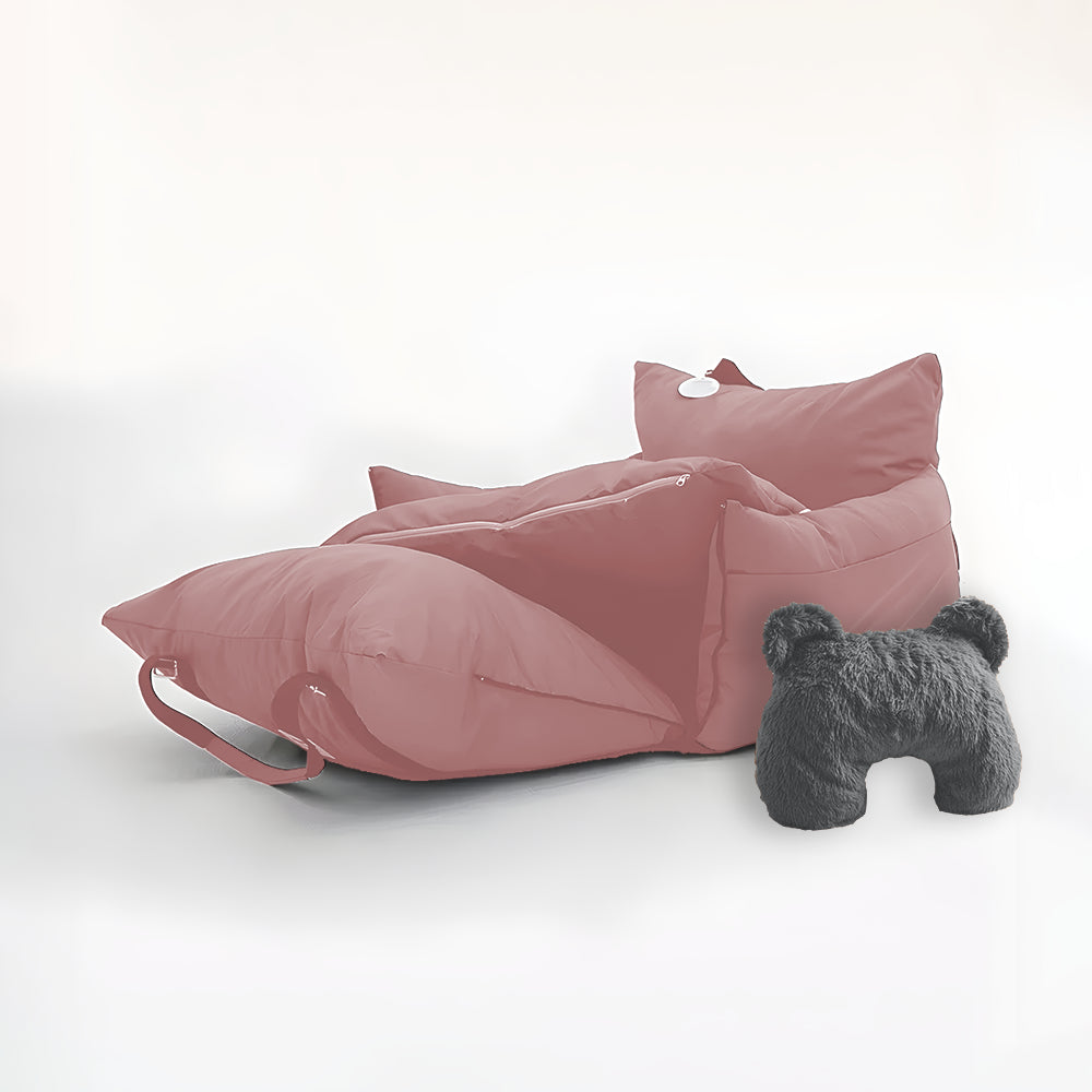 Pink dog car seat and grey u shaped pet calming pillow